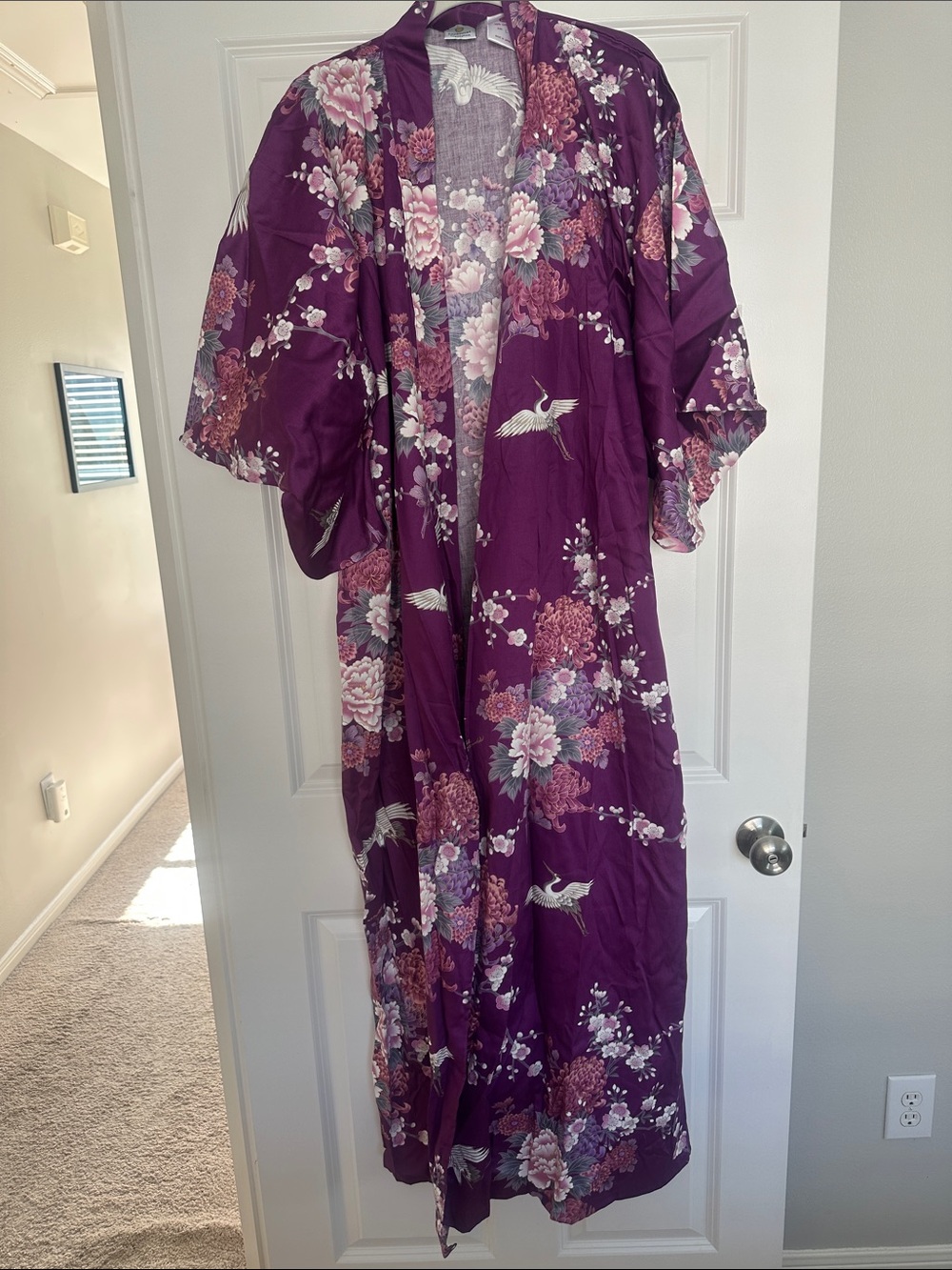 Purple Floral Kimono Robe with Belt - Picture 4 of 7